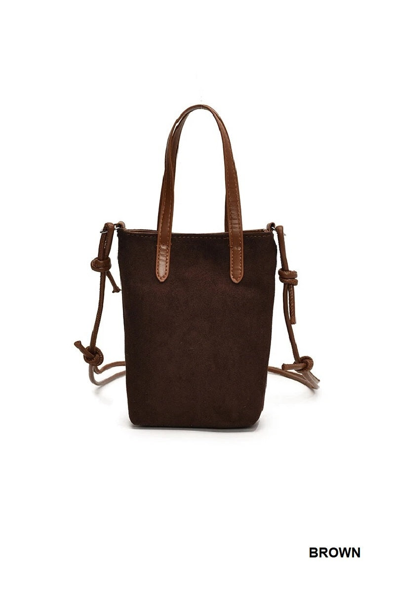 Zenana Retro Suede Crossbody Mini Bucket Tote Bag