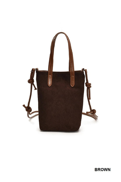Zenana Retro Suede Crossbody Mini Bucket Tote Bag