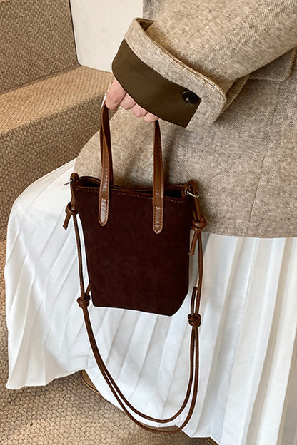 Zenana Retro Suede Crossbody Mini Bucket Tote Bag