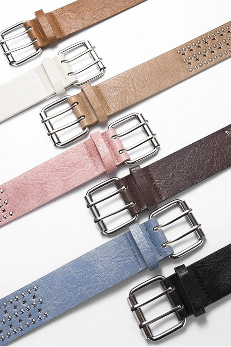 Zenana Star Studded Double Pin Buckle Belt U-424