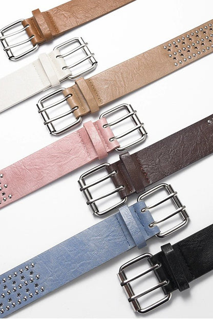 Zenana Star Studded Double Pin Buckle Belt U-424