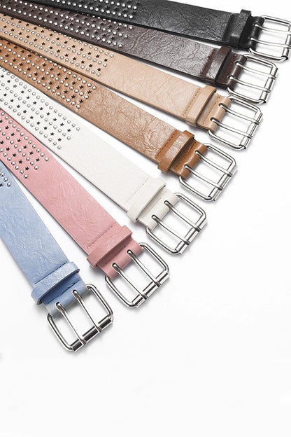 Zenana Star Studded Double Pin Buckle Belt U-424