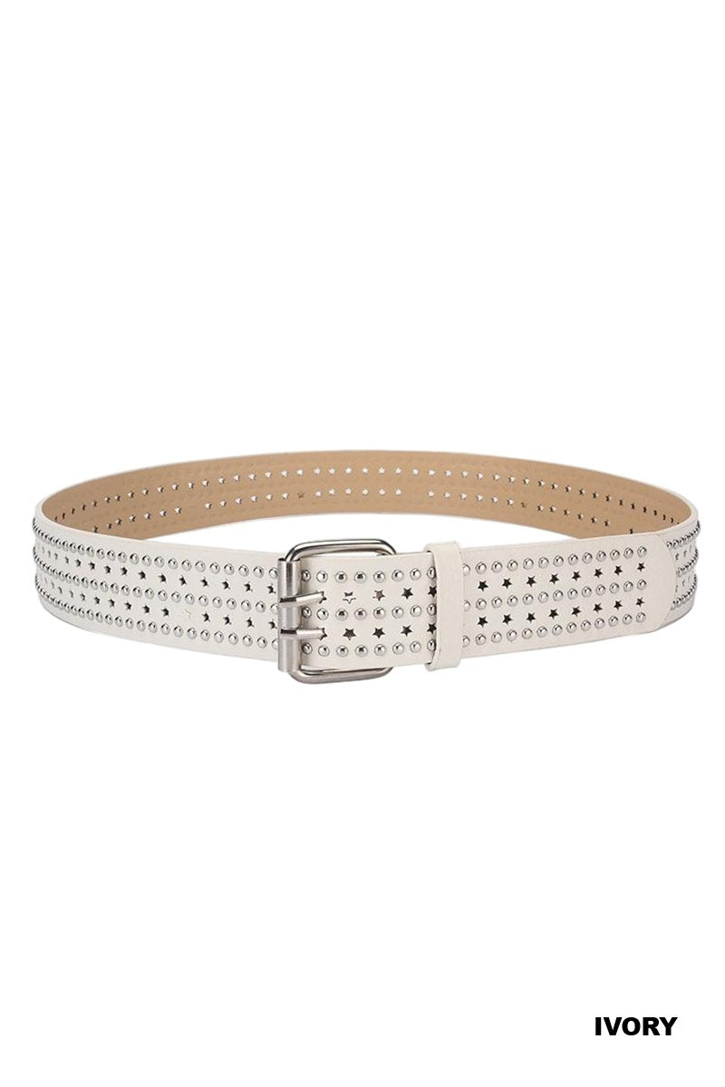 Zenana Star Studded Double Pin Buckle Belt U-424