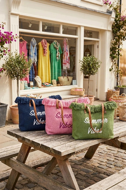 Summer Vibes Canvas Tote With Fringe Bag
