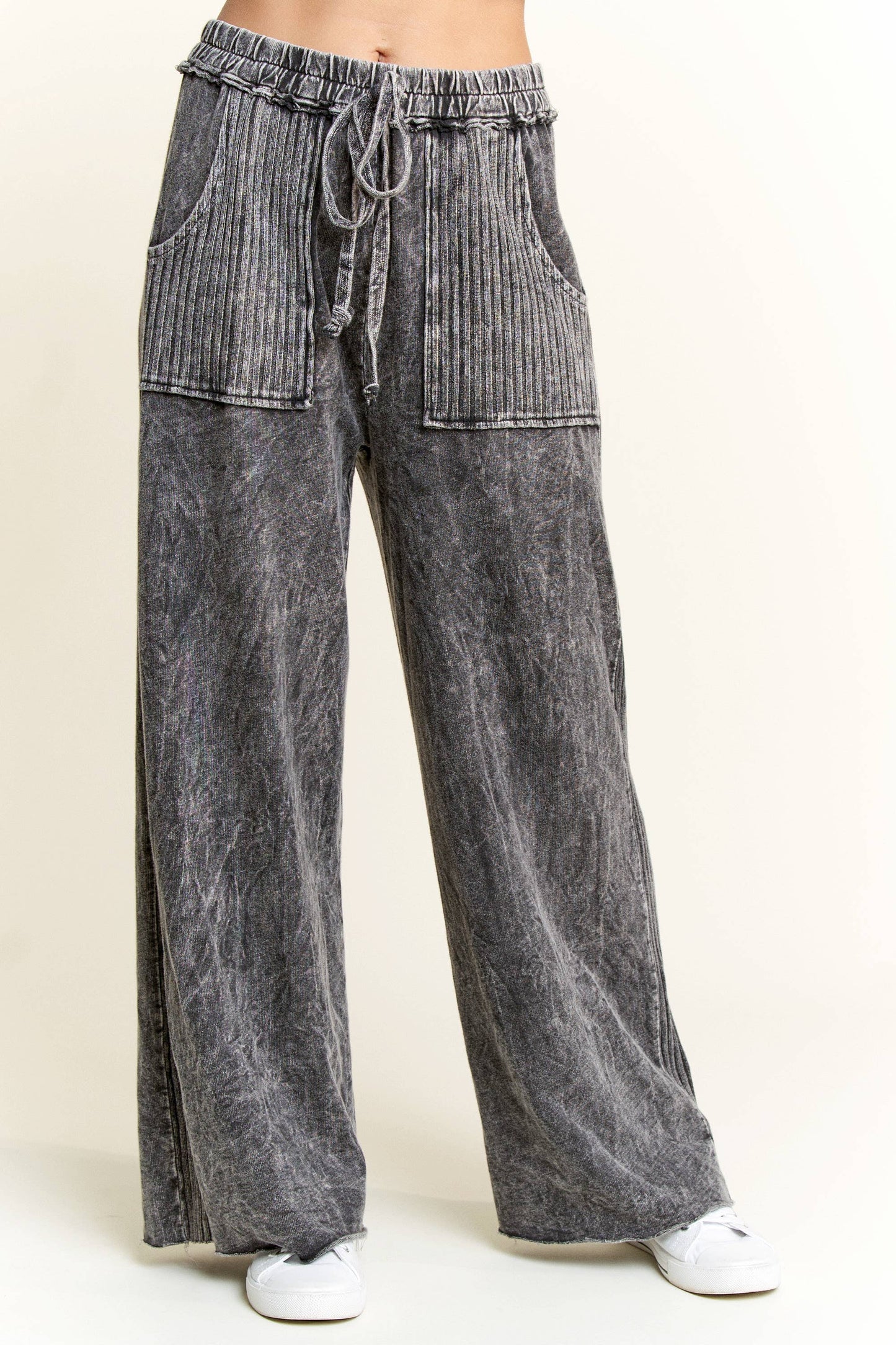 Best Mineral Wash Side Knit detail wide leg pants HE5878P