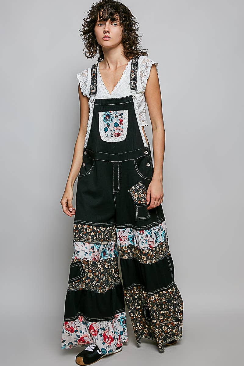 POL Printed Fabric Ruffle Wide Leg Overalls