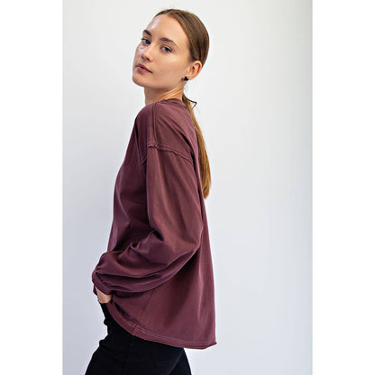 Rae Mode Pigment Washed Long Sleeve Cotton Top T0093