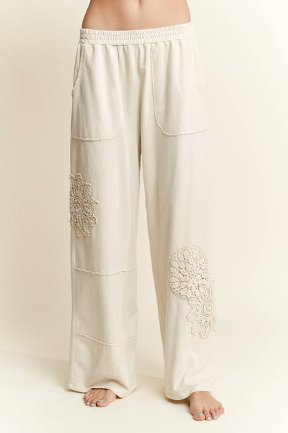 Mineral Washed Doily Wide leg straight pants HP6236