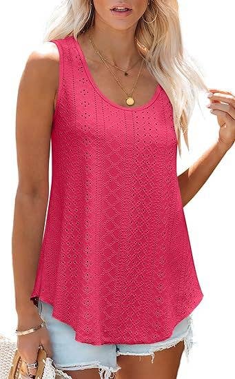 White / M Eyelet basic loose overfit cozy summer tank top: