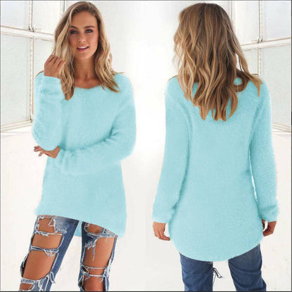 CWOSWL0659_Casual Long Sleeve Crew neck Pullover Sweater: LTPINK / (XL) 1