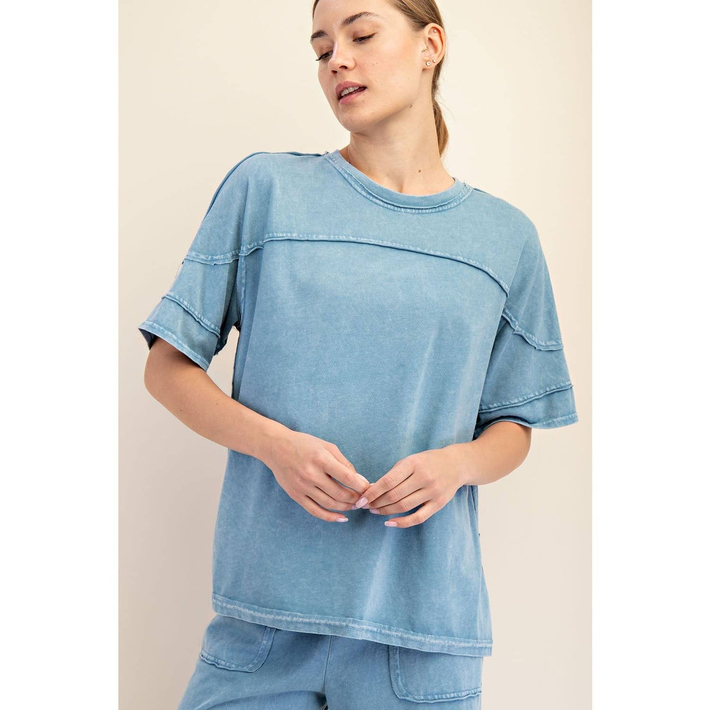 Rae Mode Mineral Washed Short Sleeve Top T Shirt T9984