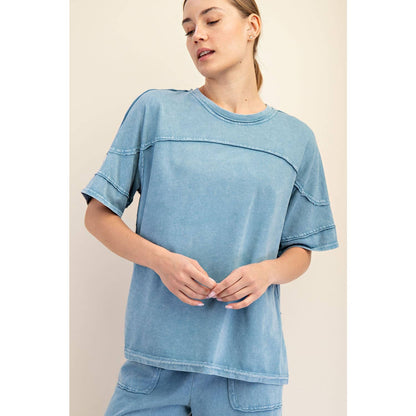Rae Mode Mineral Washed Short Sleeve Top T Shirt T9984