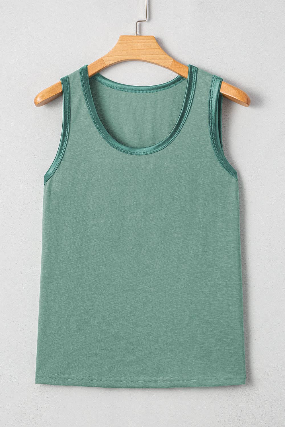 Peacock Blue Metallic Sheen Edge Scoop Neck Tank Top