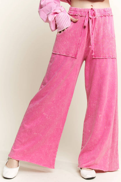 Best Mineral Wash Side Knit detail wide leg pants HE5878P