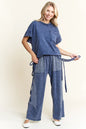 Mineral wash Cap Sleeve Pocket Top Shirt J.her