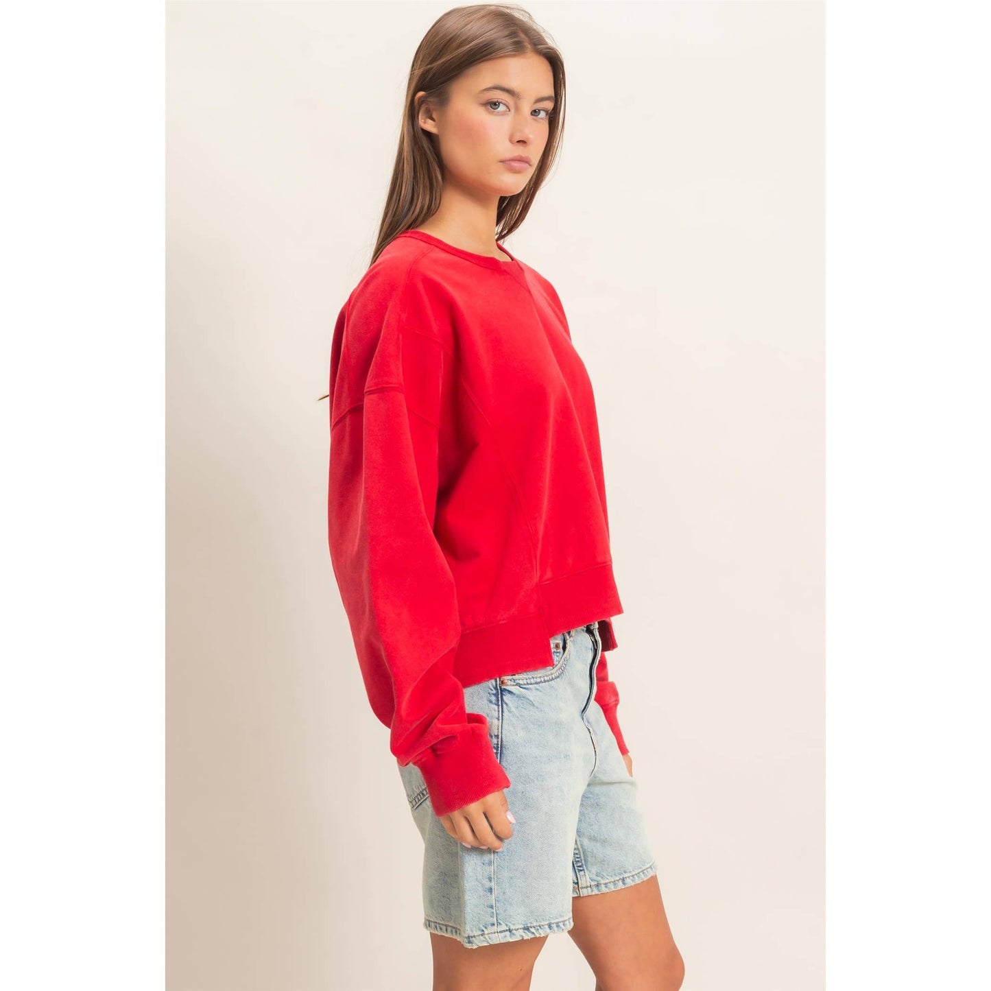 Acid Wash Seam Detail Crew Neck Sweatshirt DZ26A655