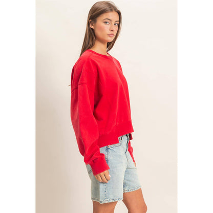 Acid Wash Seam Detail Crew Neck Sweatshirt DZ26A655