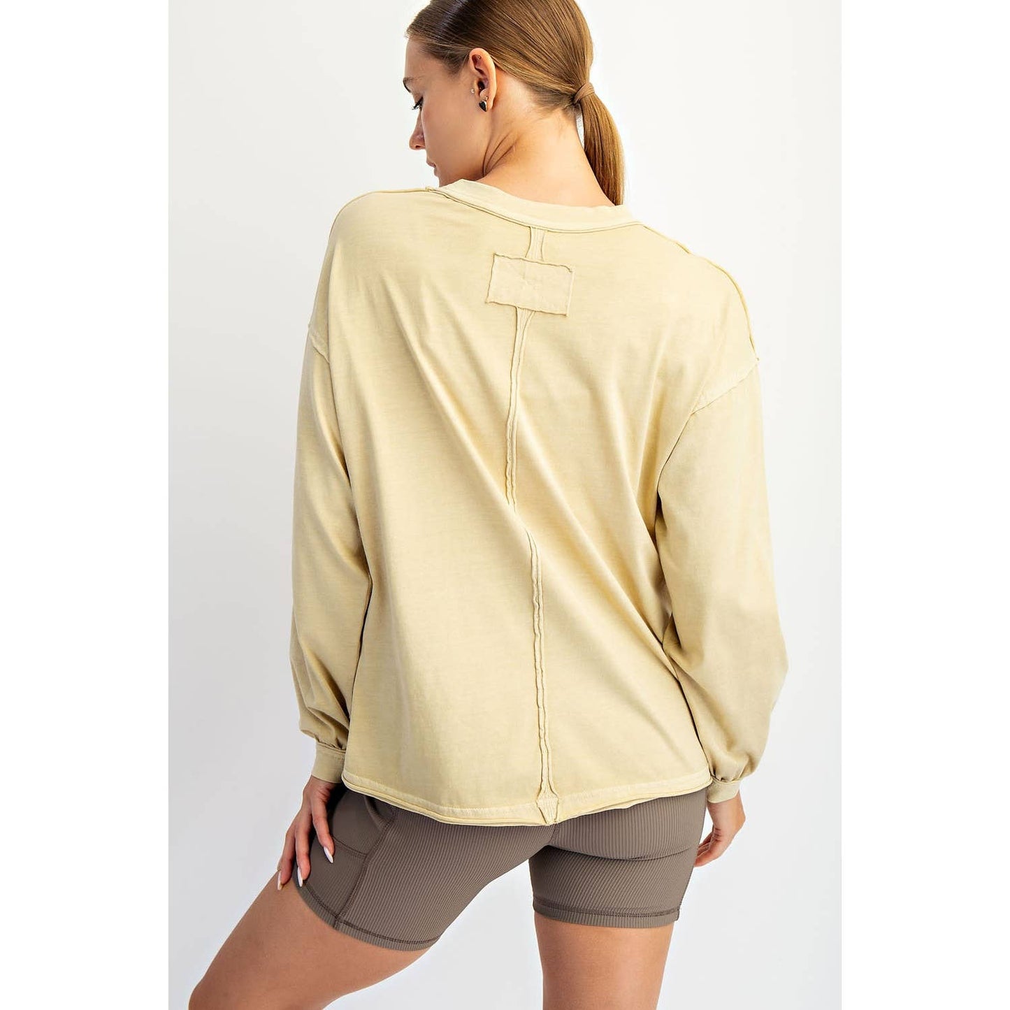 Rae Mode Pigment Washed Long Sleeve Cotton Top T0093