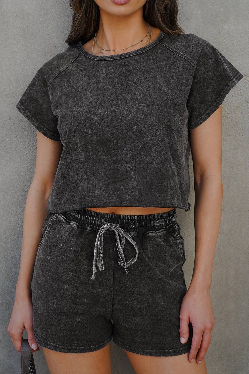 Acid Washed Short Lounge Set | S-XL: Dark Gray / Missy / S