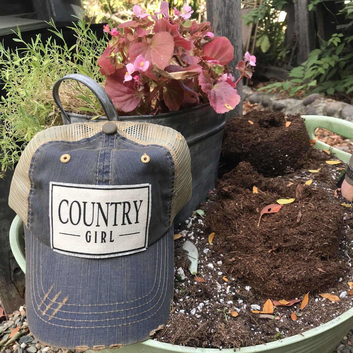 Country Girl Distressed Trucker Hat Baseball Cap