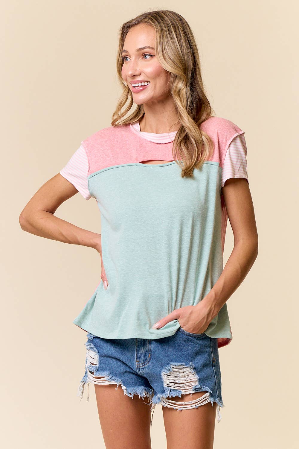 LMT4400-Daring Diva Top: BLUE/CORAL / M