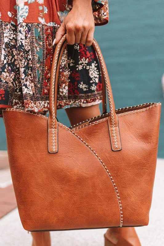 COL001-2 2-in-1 Stitch Trim Detail Shoulder/Tote Set Bag