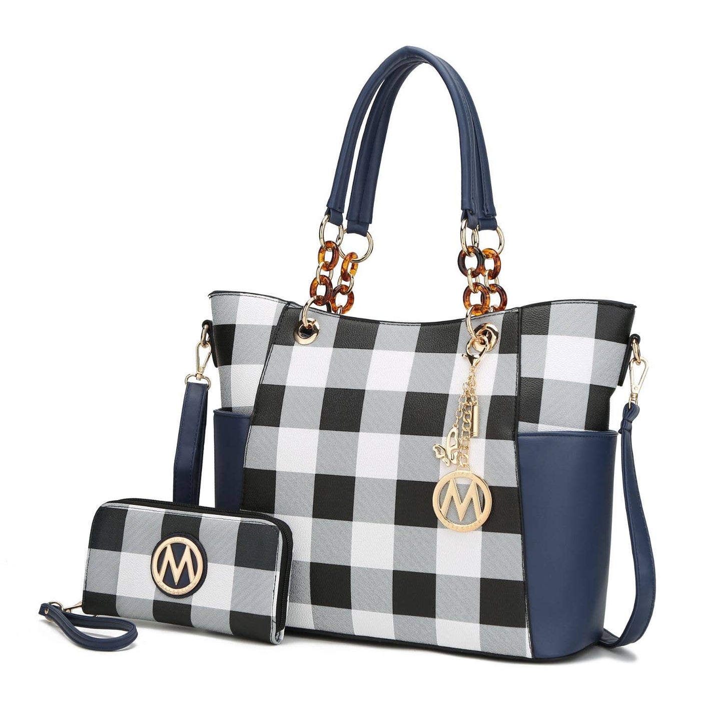 MKF Mariely Checker Tote Bag & Wallet Set Women Handbag