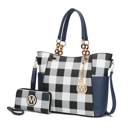 MKF Mariely Checker Tote Bag & Wallet Set Women Handbag