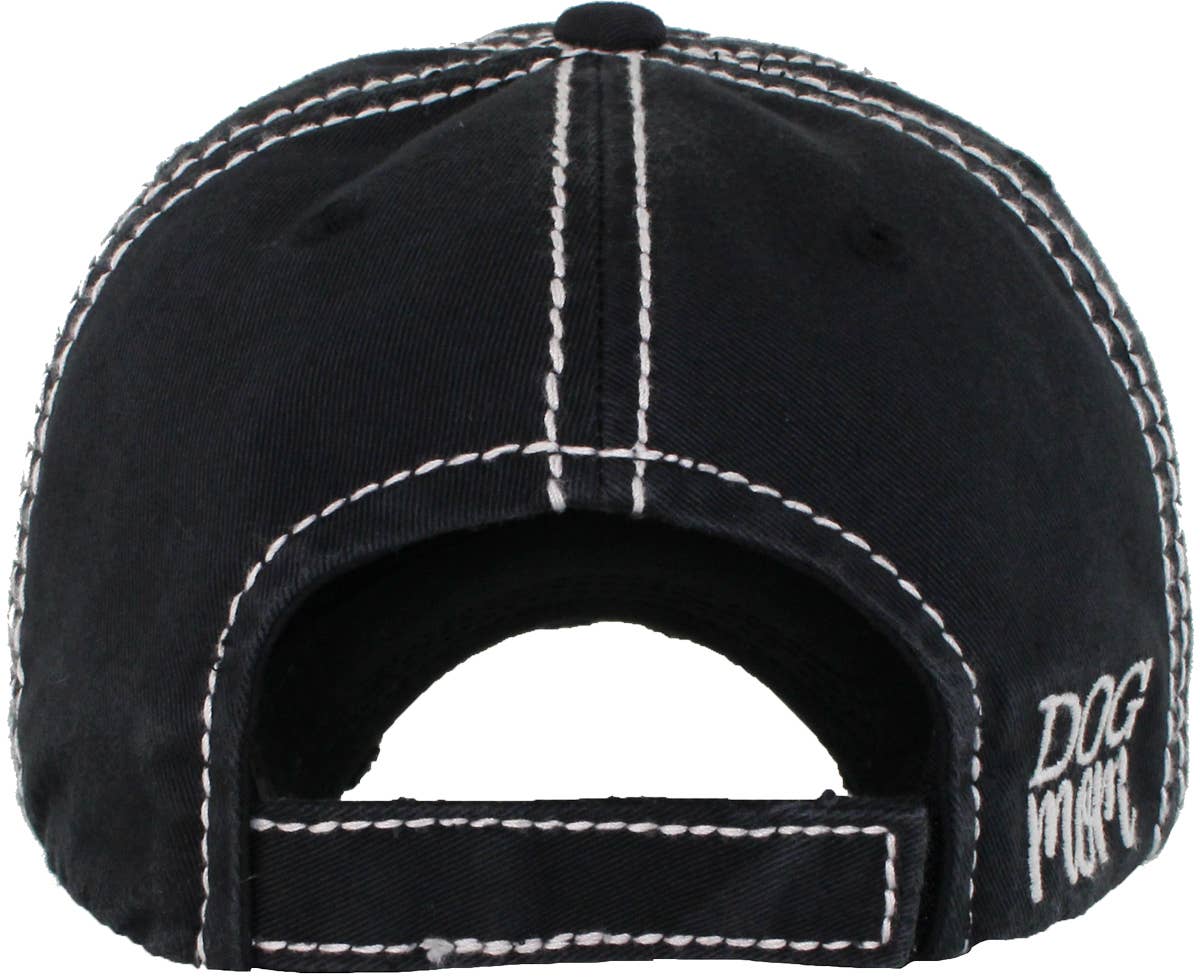 DOG MOM WASHED VINTAGE BALLCAP: BLK