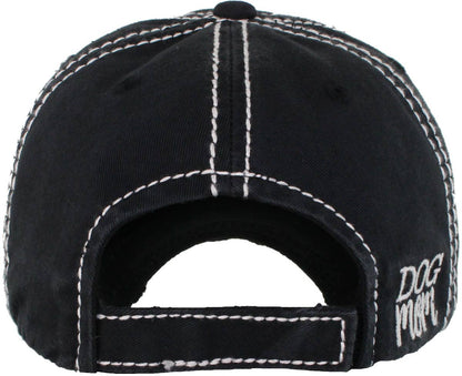 DOG MOM WASHED VINTAGE BALLCAP: BLK