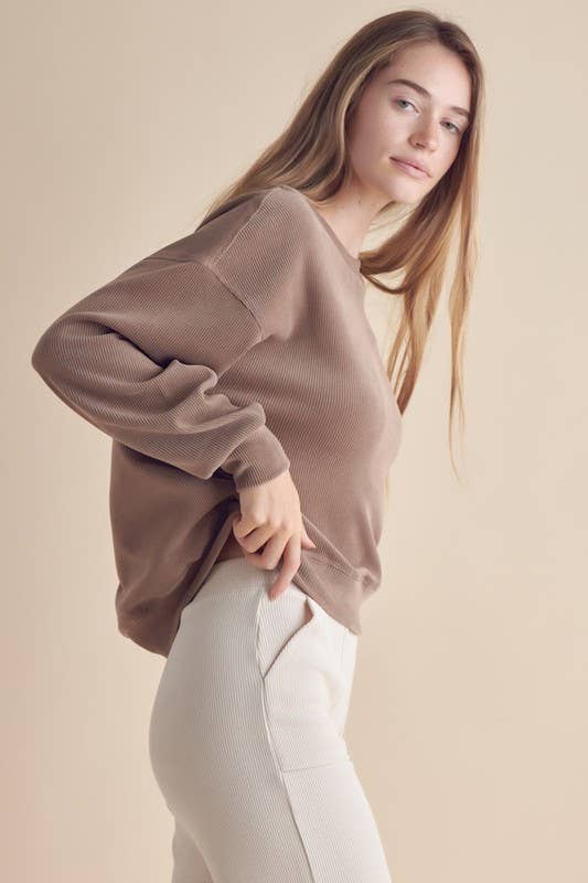 Yelete Relaxed Fit Corduroy Rib Knit Top TP2403