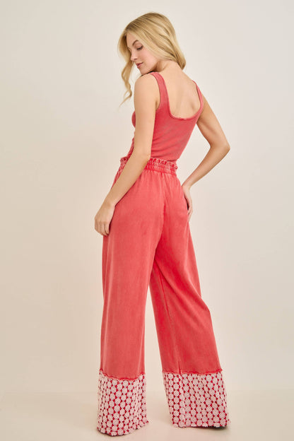 Mineral Washed Flower Daisy Long Leg Pants HP6016P1