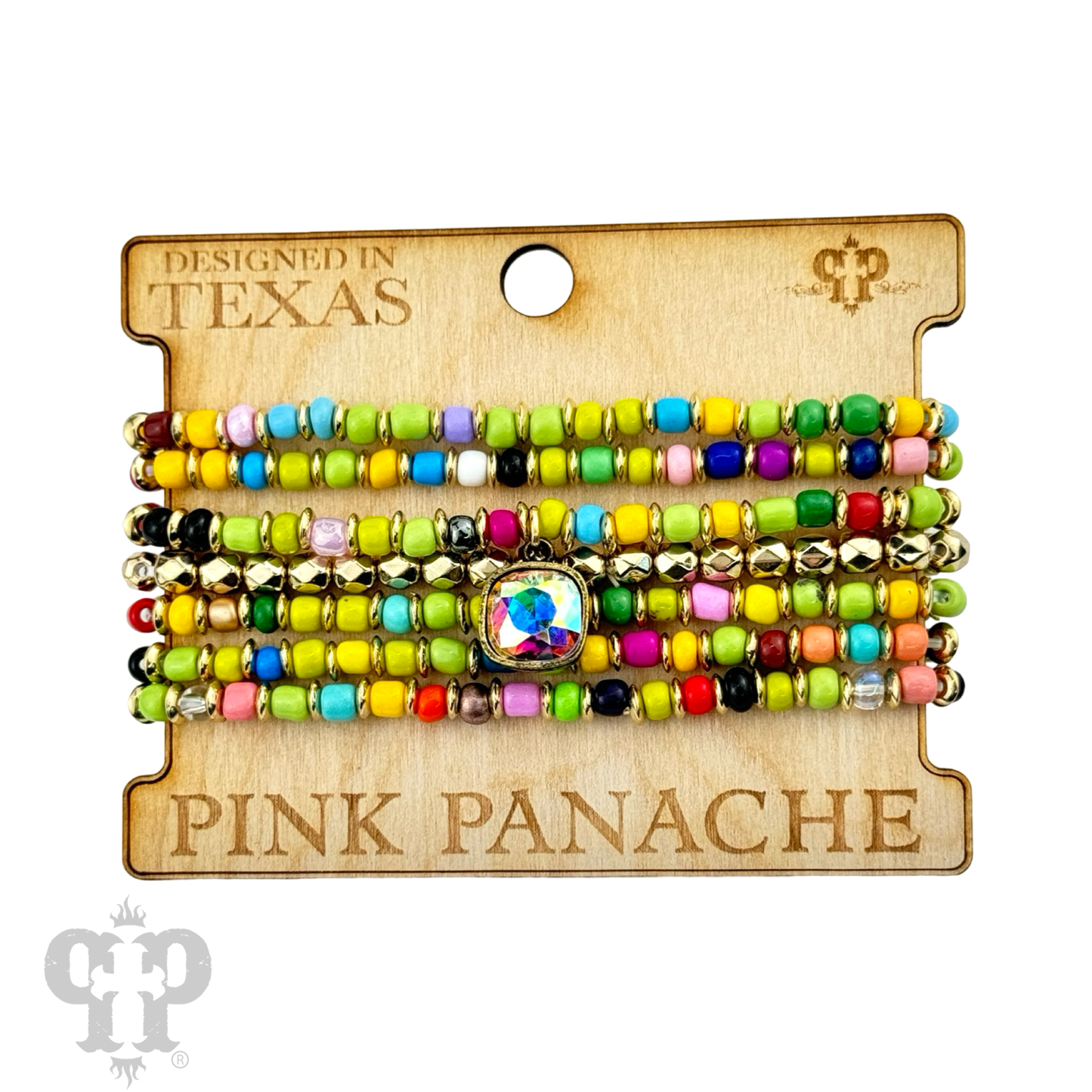 Seven strand ceramic look bead bracelet, Austrian crystal - LC