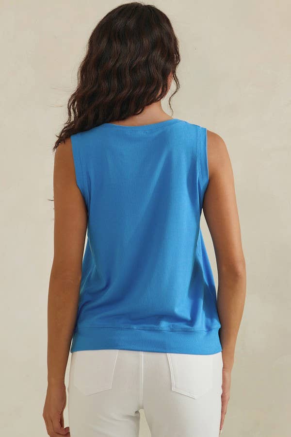 LuxeAir Ribbed Relaxed V-Neck Tank Top - XL
