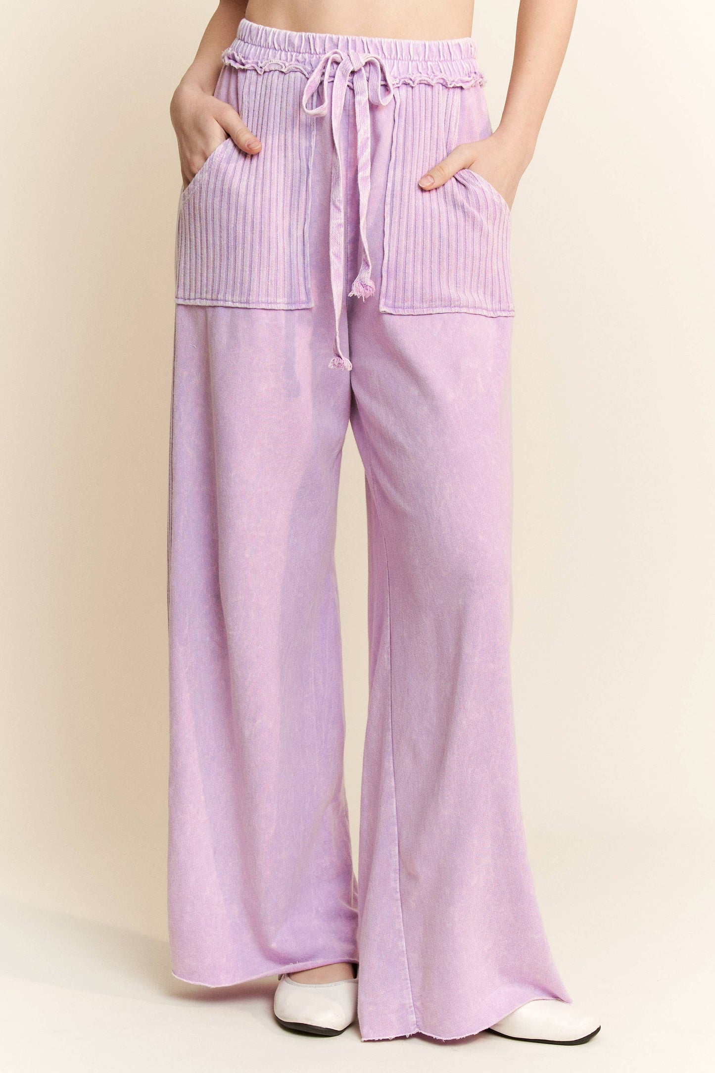 Best Mineral Wash Side Knit detail wide leg pants HE5878P
