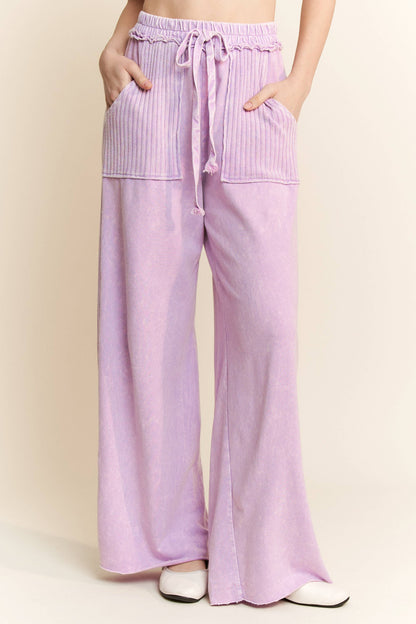 Best Mineral Wash Side Knit detail wide leg pants HE5878P