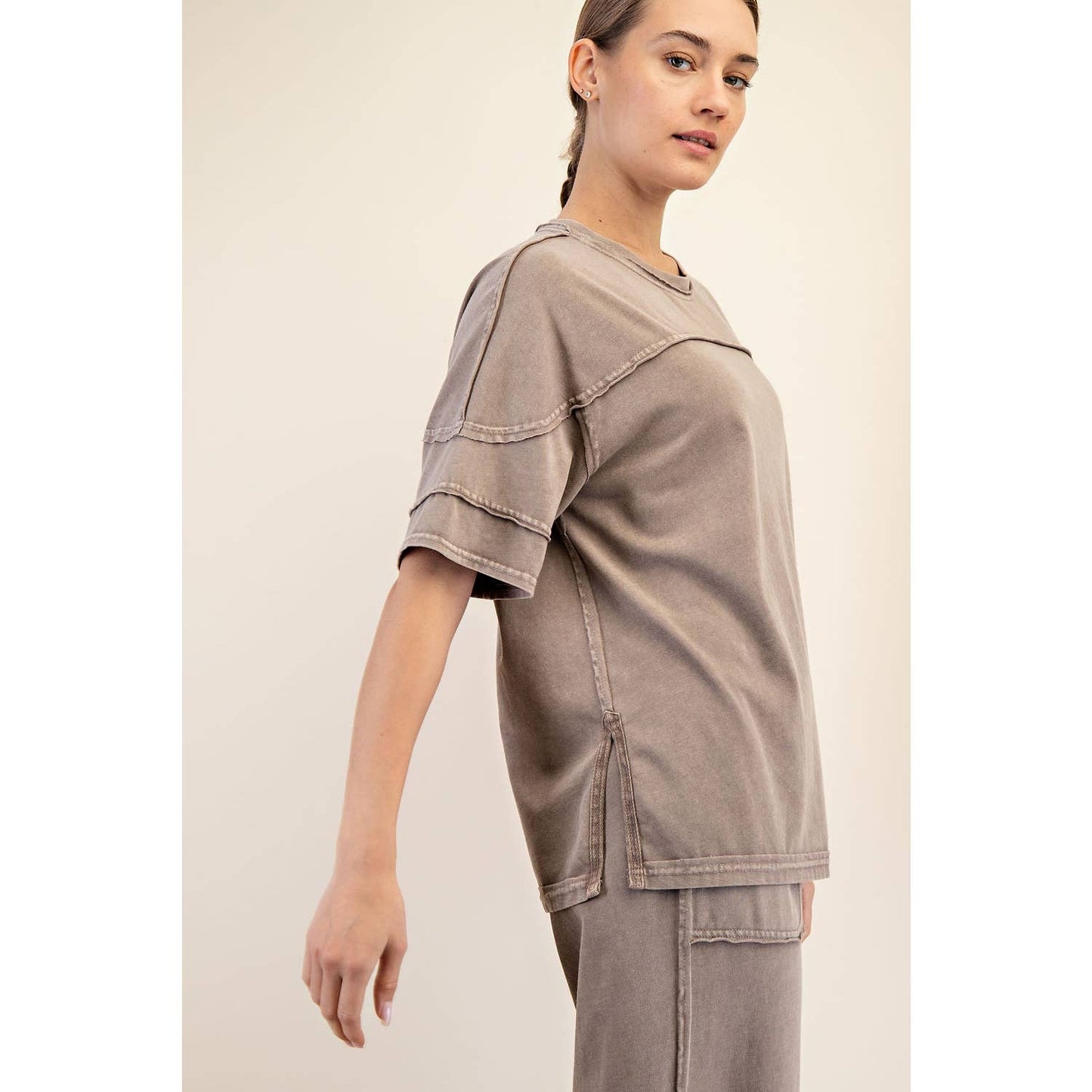 Rae Mode Mineral Washed Short Sleeve Top T Shirt T9984