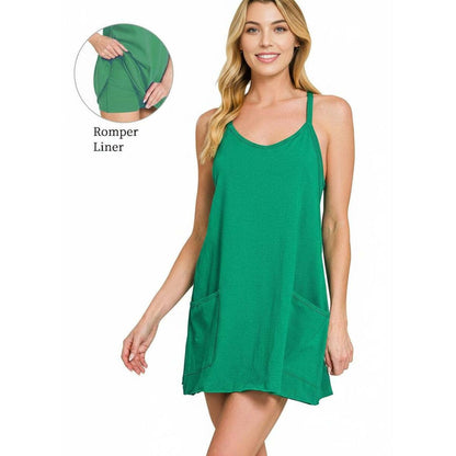 `Washed Double Gauze Tie Back Rompers w/ Pockets