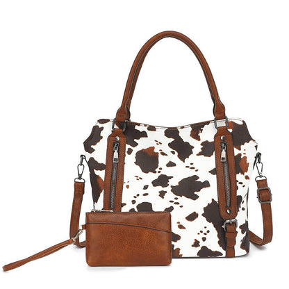 COW HANDBAG TOTE BAG CROSS BAG CLUTCH PURSE SET