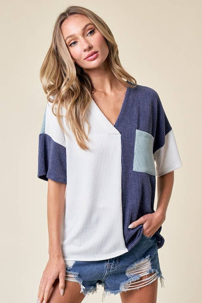 LMT3996-Trust Me In Colorblock Top