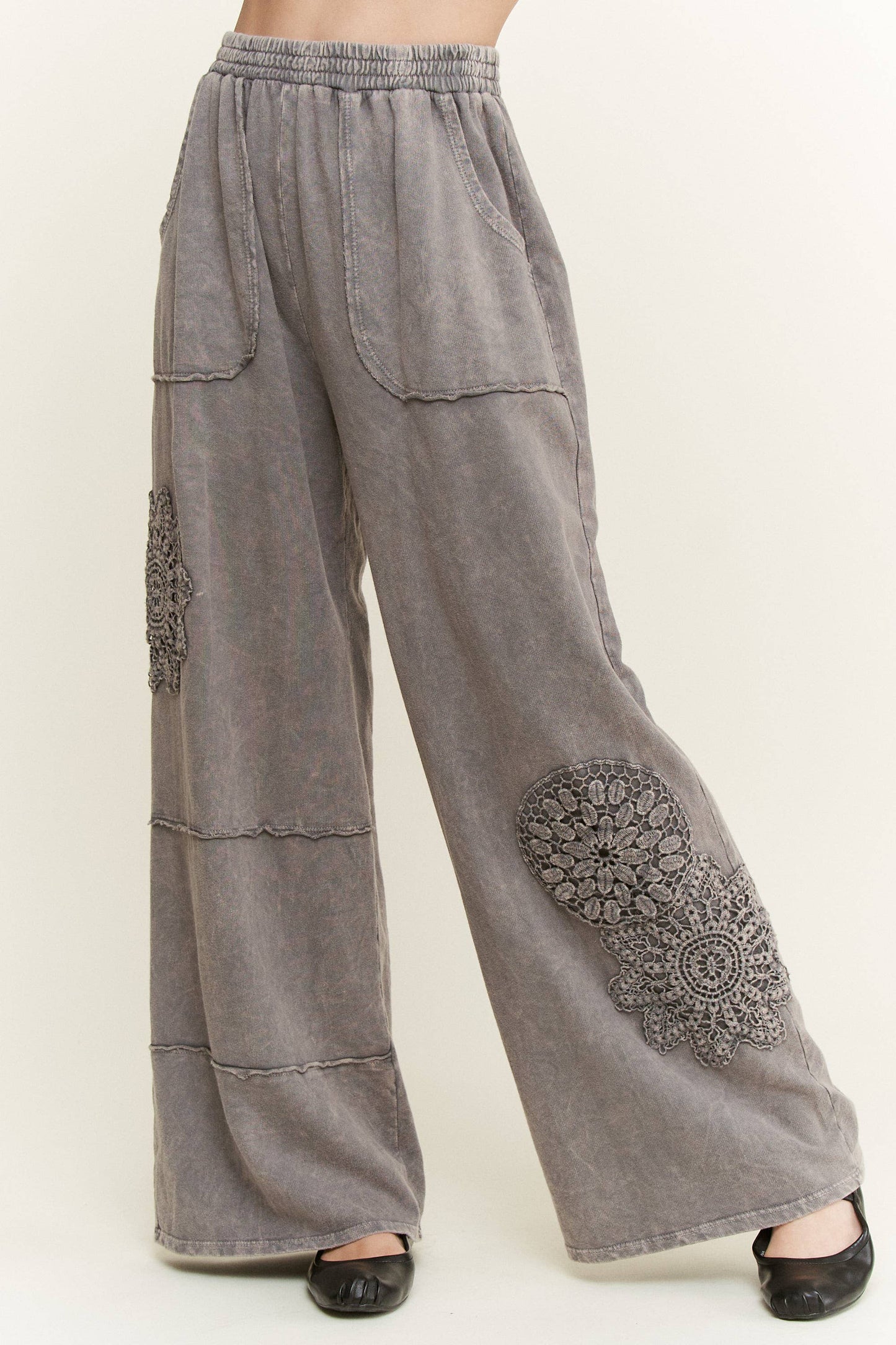 Mineral Washed Doily Wide leg straight pants HP6236