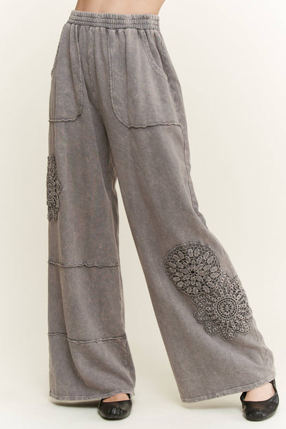 Mineral Washed Doily Wide leg straight pants HP6236