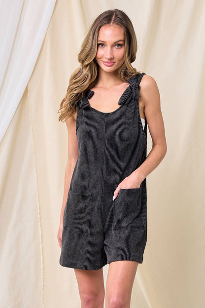 LMR5563-Time to Rock that ribbed romper: M / FUSCHIA