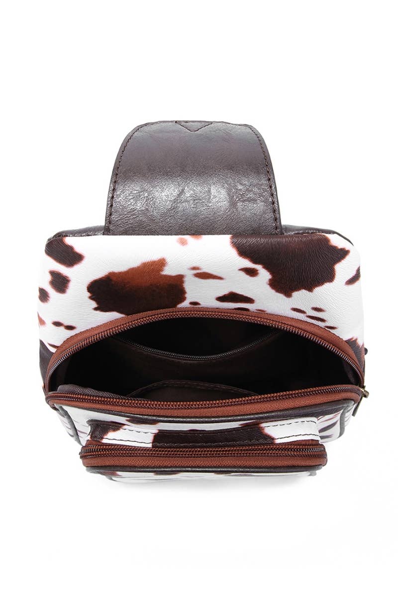 COW PRINT CROSSBODY SLING BAG PURSE