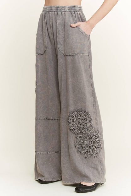 Mineral Washed Doily Wide leg straight pants HP6236