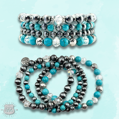 Silver and turquoise bracelet set