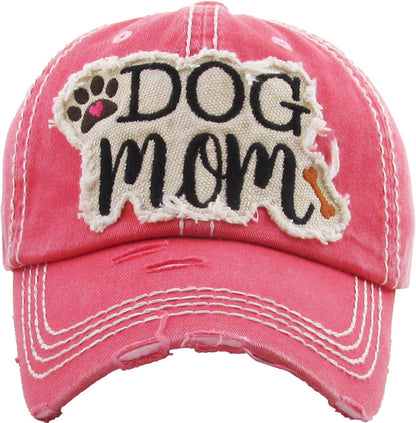 DOG MOM WASHED VINTAGE BALLCAP: WHT