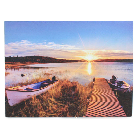 SALE Boat By Lake Dock LED Lighted Canvas Art