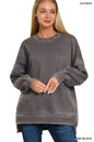 Acid Wash Fleece Hi-Low Hem Pullover with Pockets Zenana