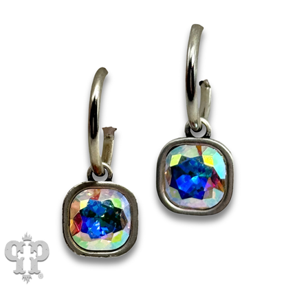 Square rhinestone charm hoop earring